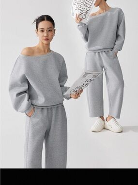 Relaxed Grey Sweat Jumpsuit Pants Set
